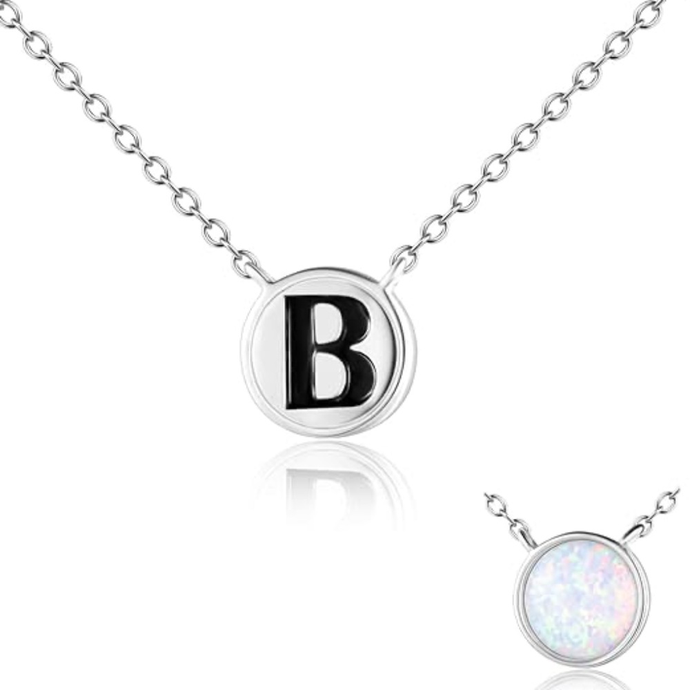 LUHE "B" Initial Necklace Sterling Silver Circle Engraved Pendant Necklace Jewel